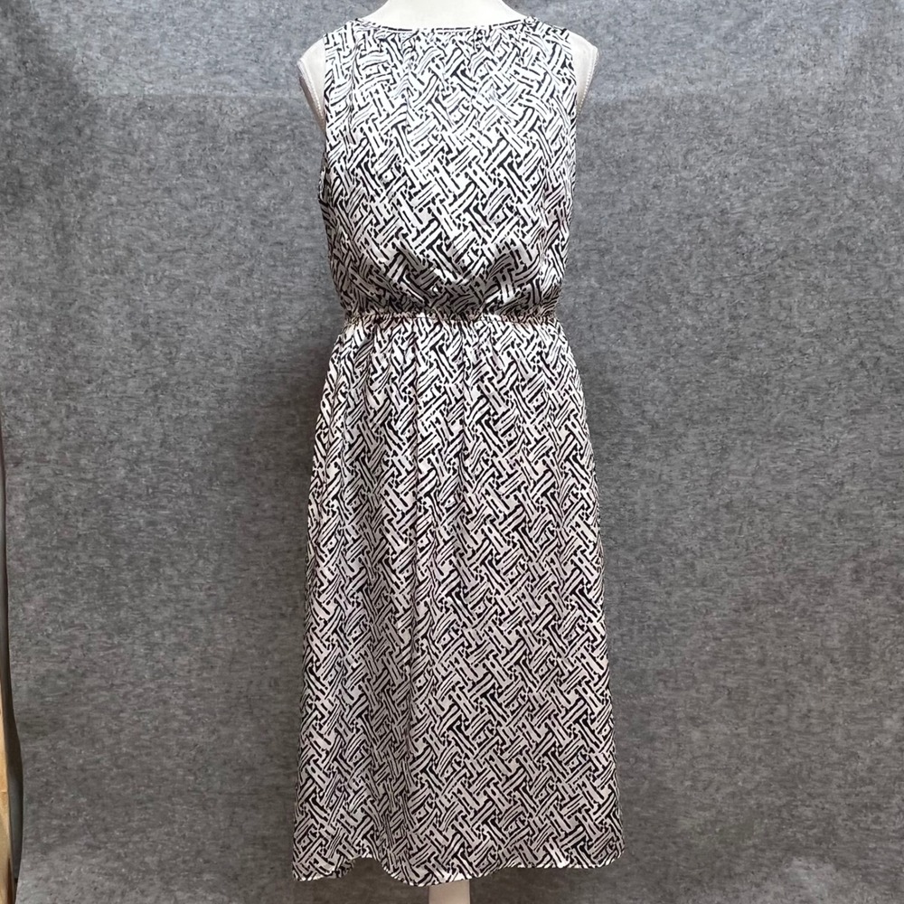 The Limited Black White Geometric Abstract Sleeveless‎ Midi Dress Size M